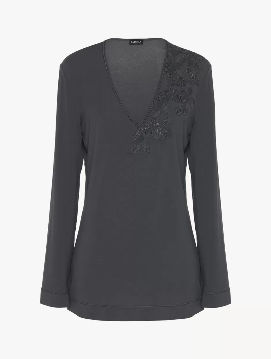 Camisoles | Pajamas-La Perla Long-sleeved Top In Charcoal Modal Grey