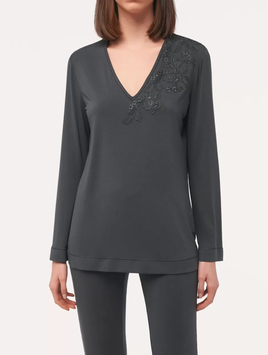 Camisoles | Pajamas-La Perla Long-sleeved Top In Charcoal Modal Grey