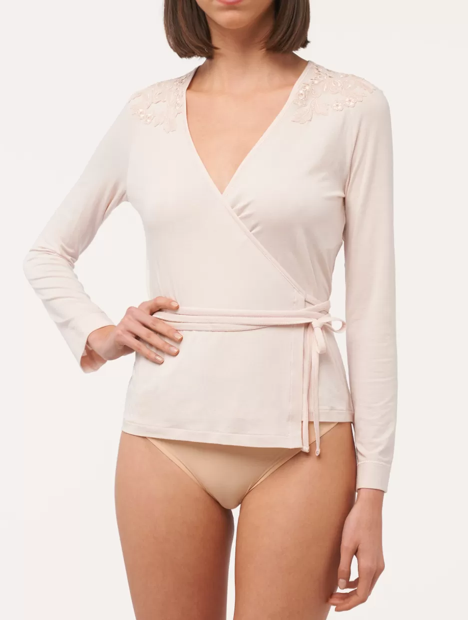 Camisoles | Pajamas-La Perla Long-sleeved Wrap Top In Pink