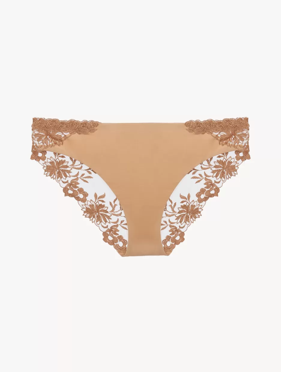 Mid-rise-La Perla Medium Brief In Beige Lycra With Embroidered Tulle Nude