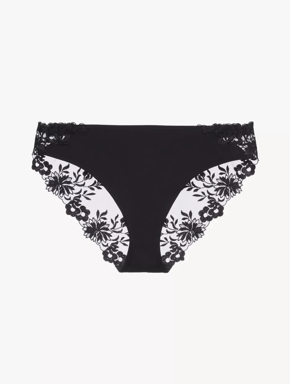 Mid-rise-La Perla Medium Brief In Lycra With Embroidered Tulle Black