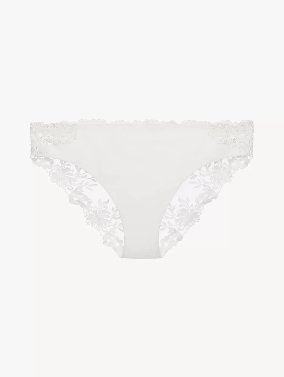 Mid-rise-La Perla Medium Brief In Off- Lycra With Embroidered Tulle White