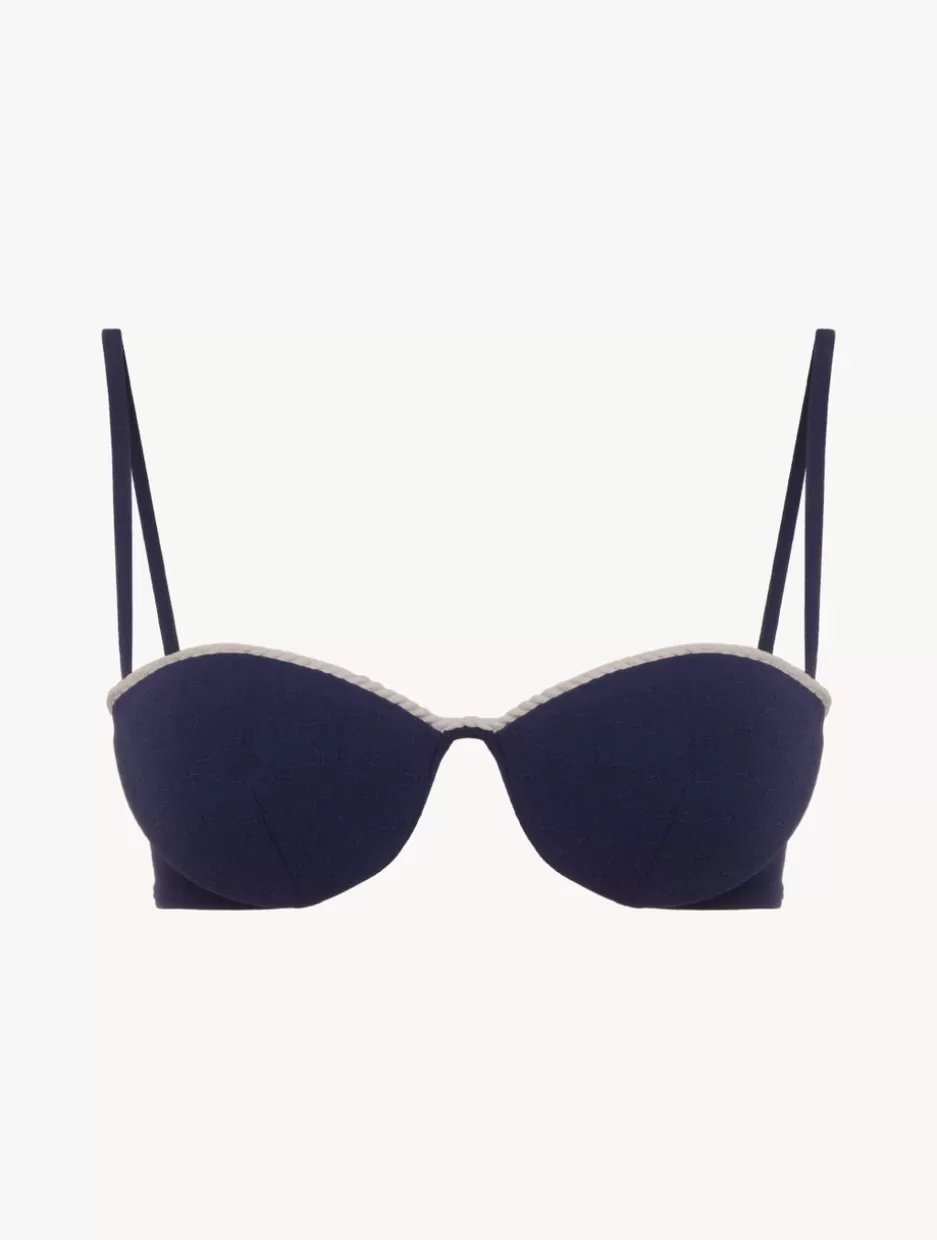 Bikinis-La Perla Monogram Bandeau Bikini Top In Navy Blue