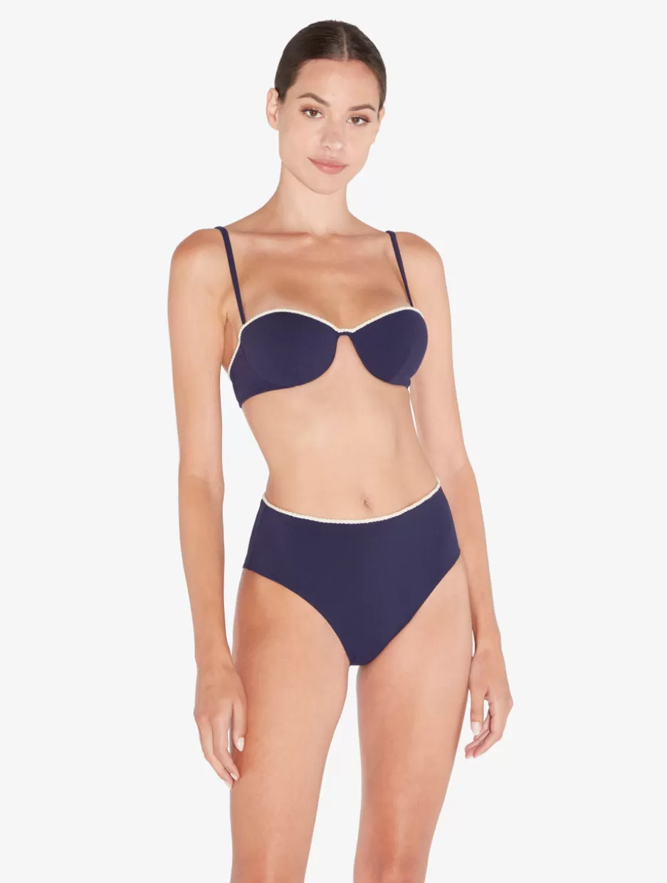 Bikinis-La Perla Monogram Bandeau Bikini Top In Navy Blue