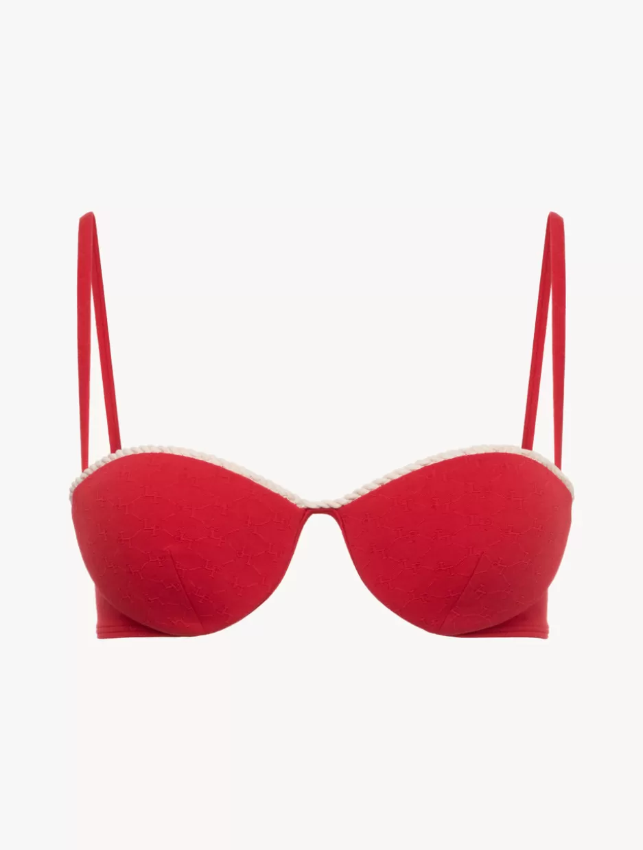 Bikinis-La Perla Monogram Bandeau Bikini Top In Red