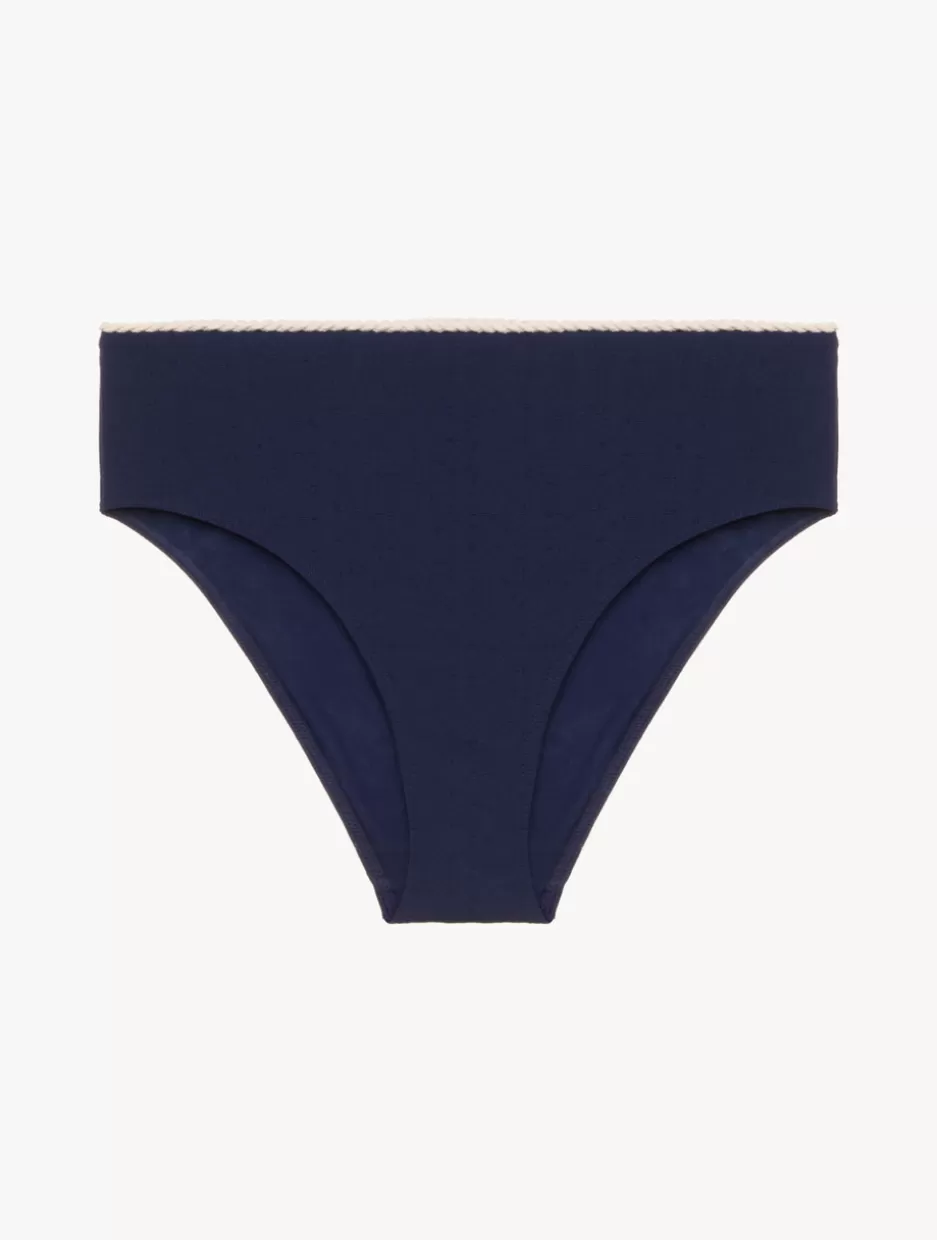 Bikinis-La Perla Monogram High Waist Bikini Brief In Navy Blue