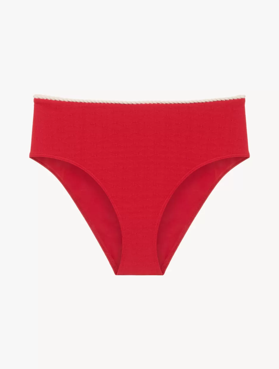 Bikinis-La Perla Monogram High Waist Bikini Brief In Red