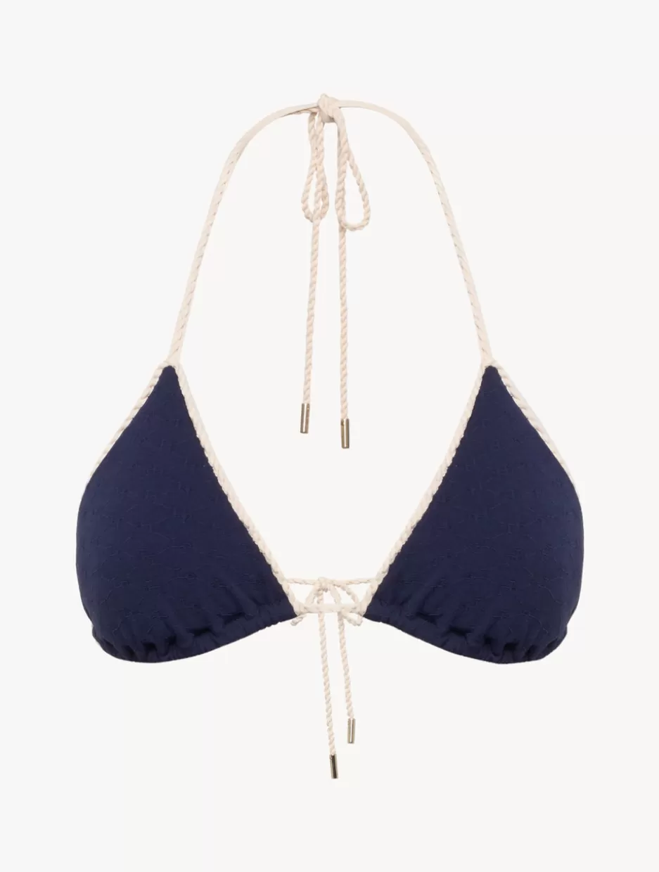 Bikinis-La Perla Monogram Triangle Bikini Top In Navy Blue