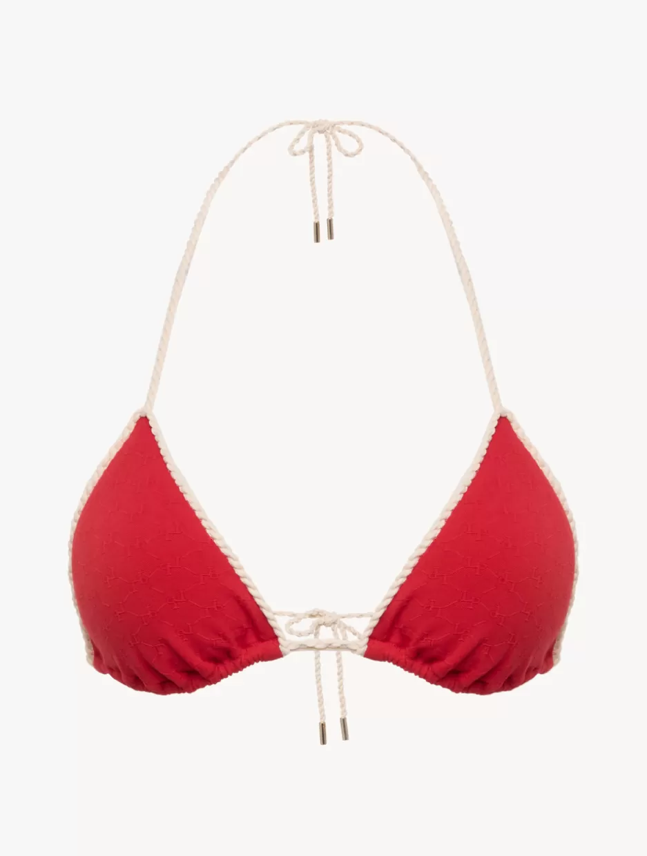 Bikinis-La Perla Monogram Triangle Bikini Top In Red