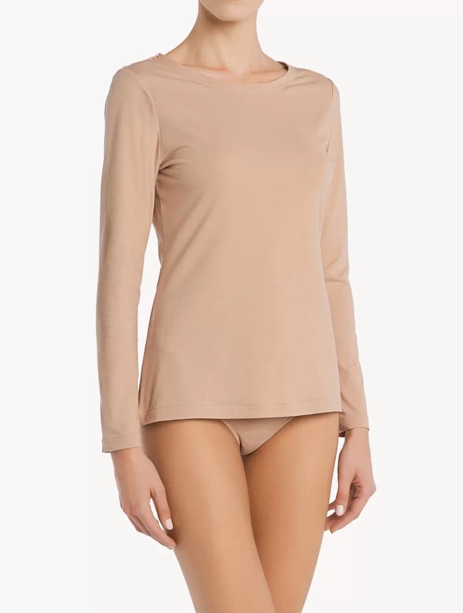 Camisoles | Pajamas-La Perla Cotton Long-sleeved Top Nude