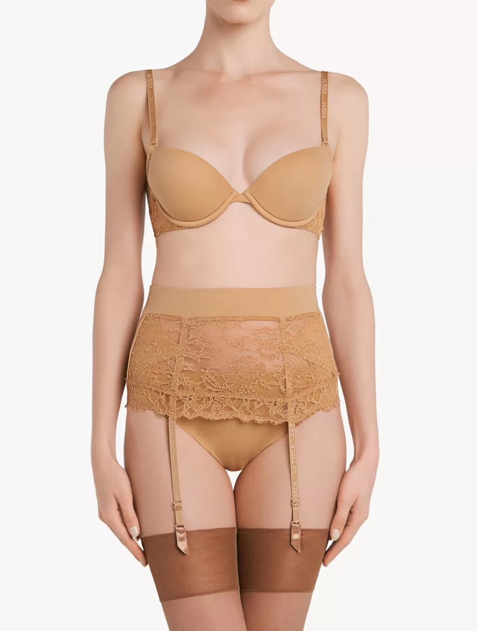 Shapewear | Garter Belts-La Perla Lycra Control Fit Suspender With Chantilly Lace Nude