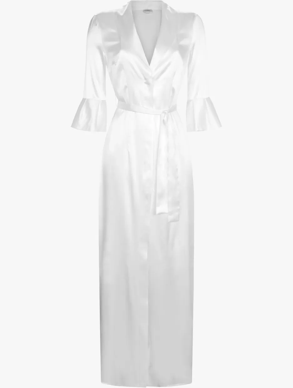 Robes | Silk Sleepwear-La Perla Off-white Long Silk Belted Robe Natural