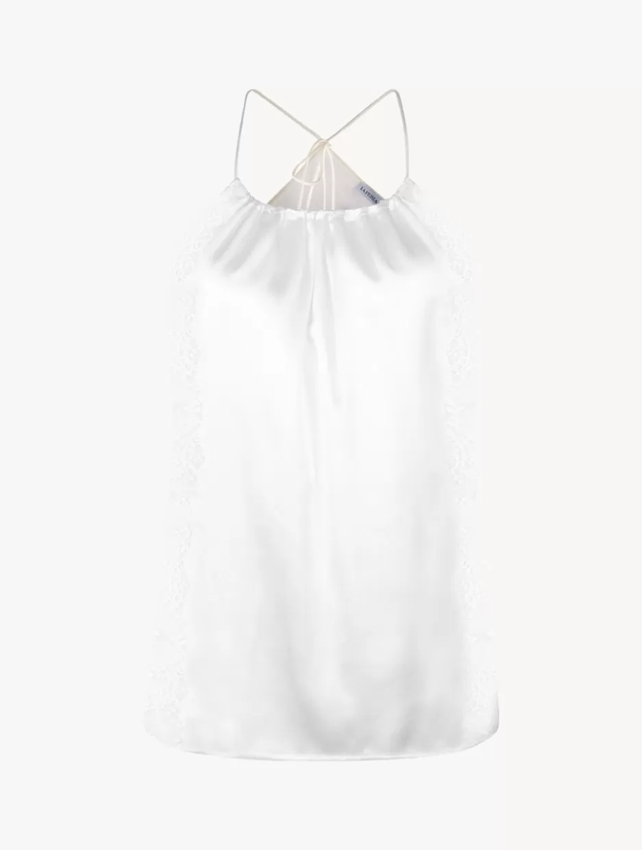 Camisoles | Pajamas-La Perla Off- Silk Halterneck Camisole With Leavers Lace Trim White