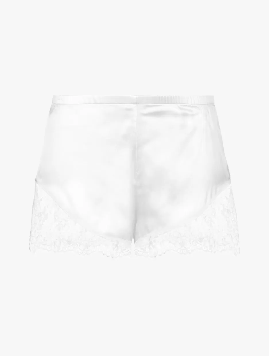 Pajamas | Sleep Shorts & Trousers-La Perla Off-white Silk Pajama Shorts With Leavers Lace Trim Natural