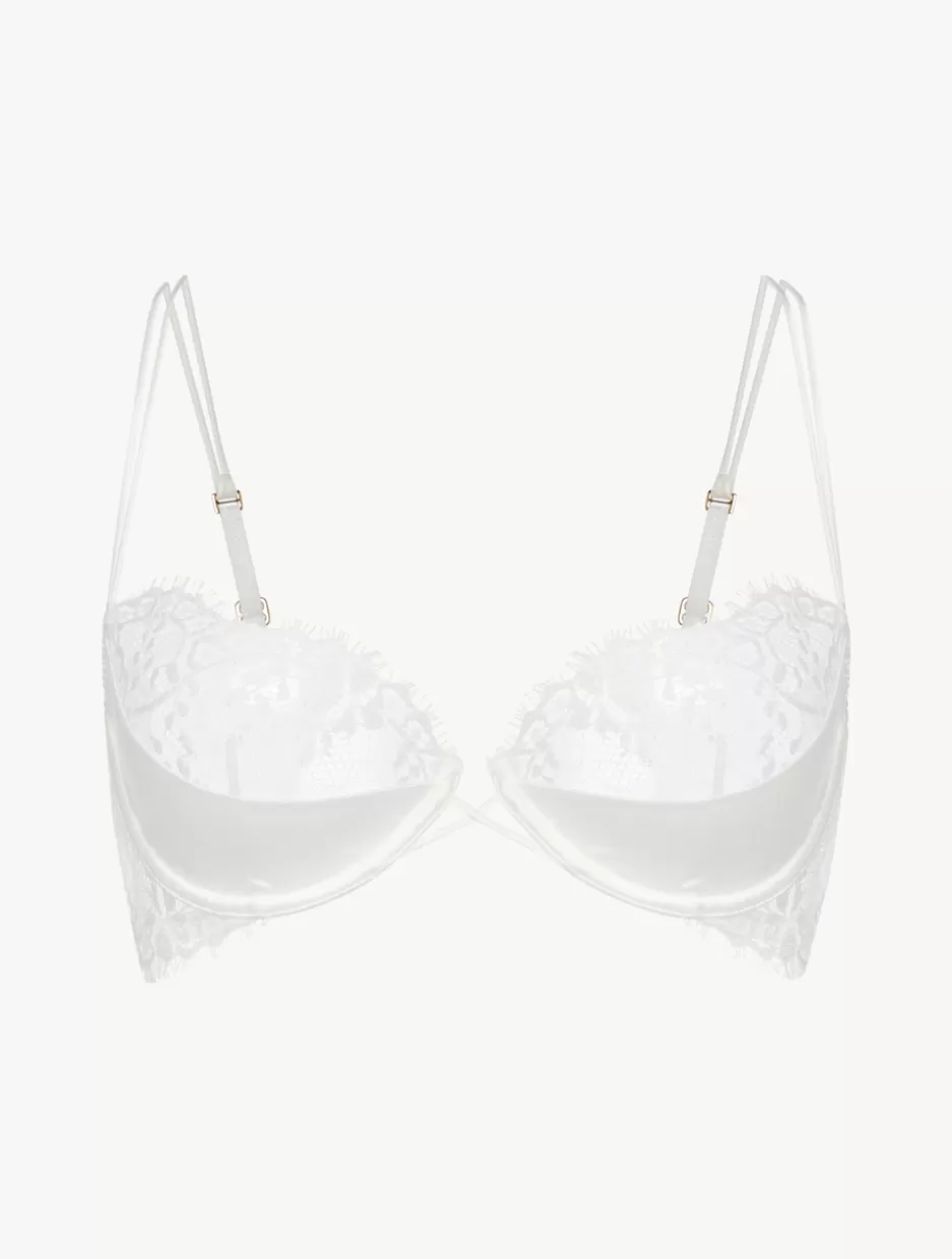 Balconette | Underwired-La Perla Off-white Underwired Balconette Bra With Leavers Lace Trim Natural