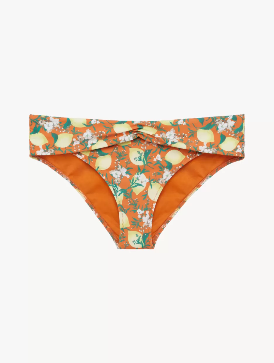 Bikinis-La Perla Printed Bikini Brief With Draped Waist Orange