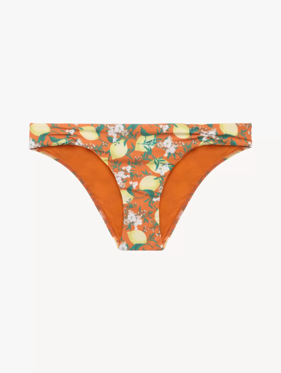 Bikinis-La Perla Printed Bikini Brief With Pleat Detailing Orange