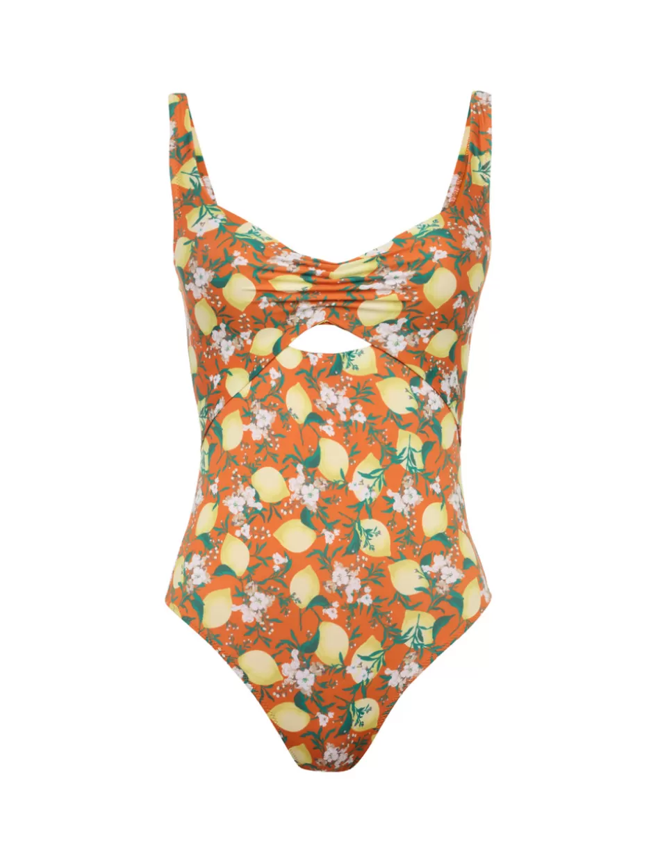 One-Piece Bathing Suits-La Perla Printed Cut-out Swimsuit Orange