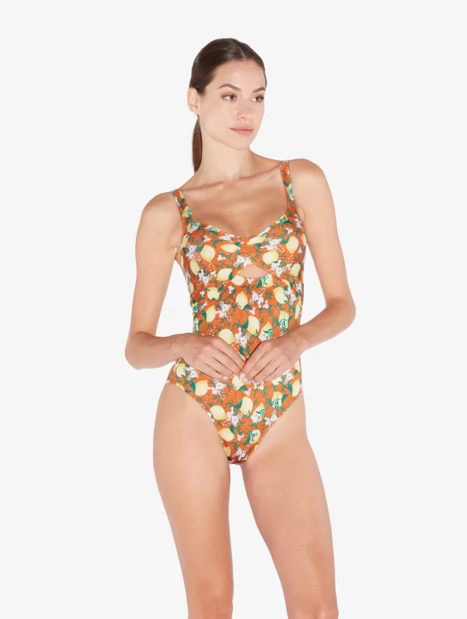 One-Piece Bathing Suits-La Perla Printed Cut-out Swimsuit Orange