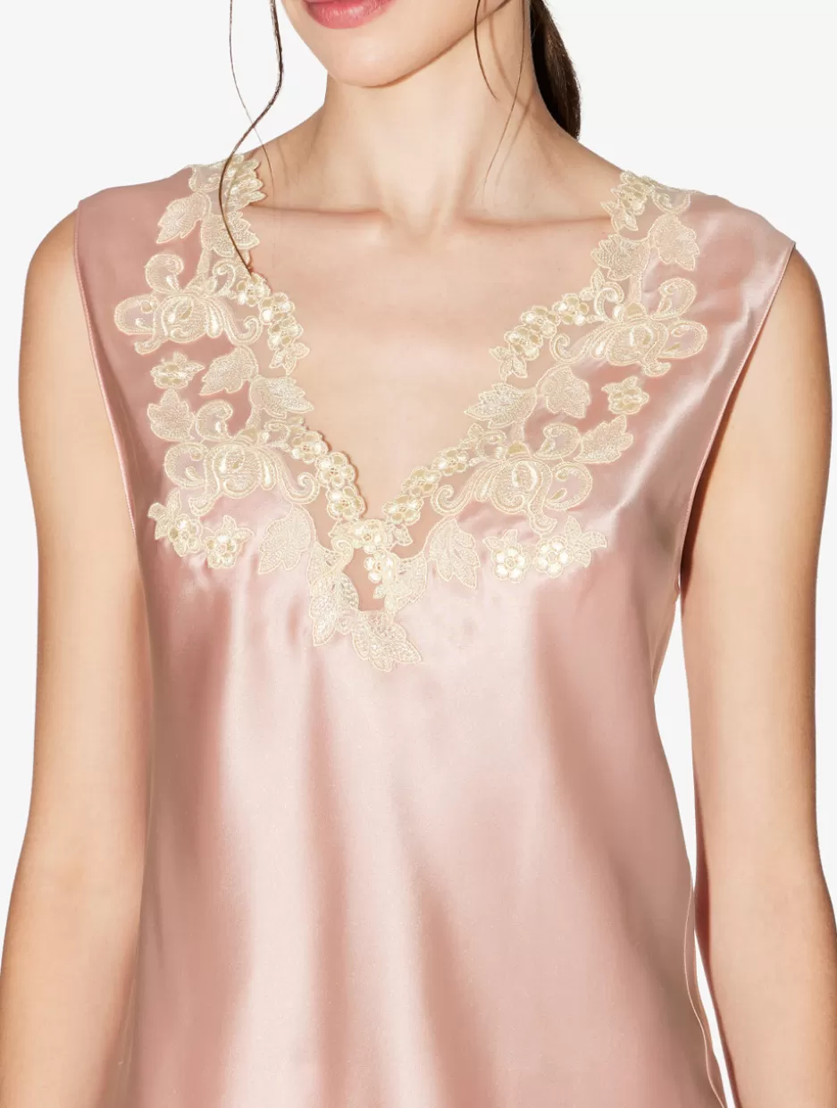 pink_silk_satin_top_with_frastaglio_10870.webp Camisoles | Pajamas-La Perla Silk Satin Top With Frastaglio Pink