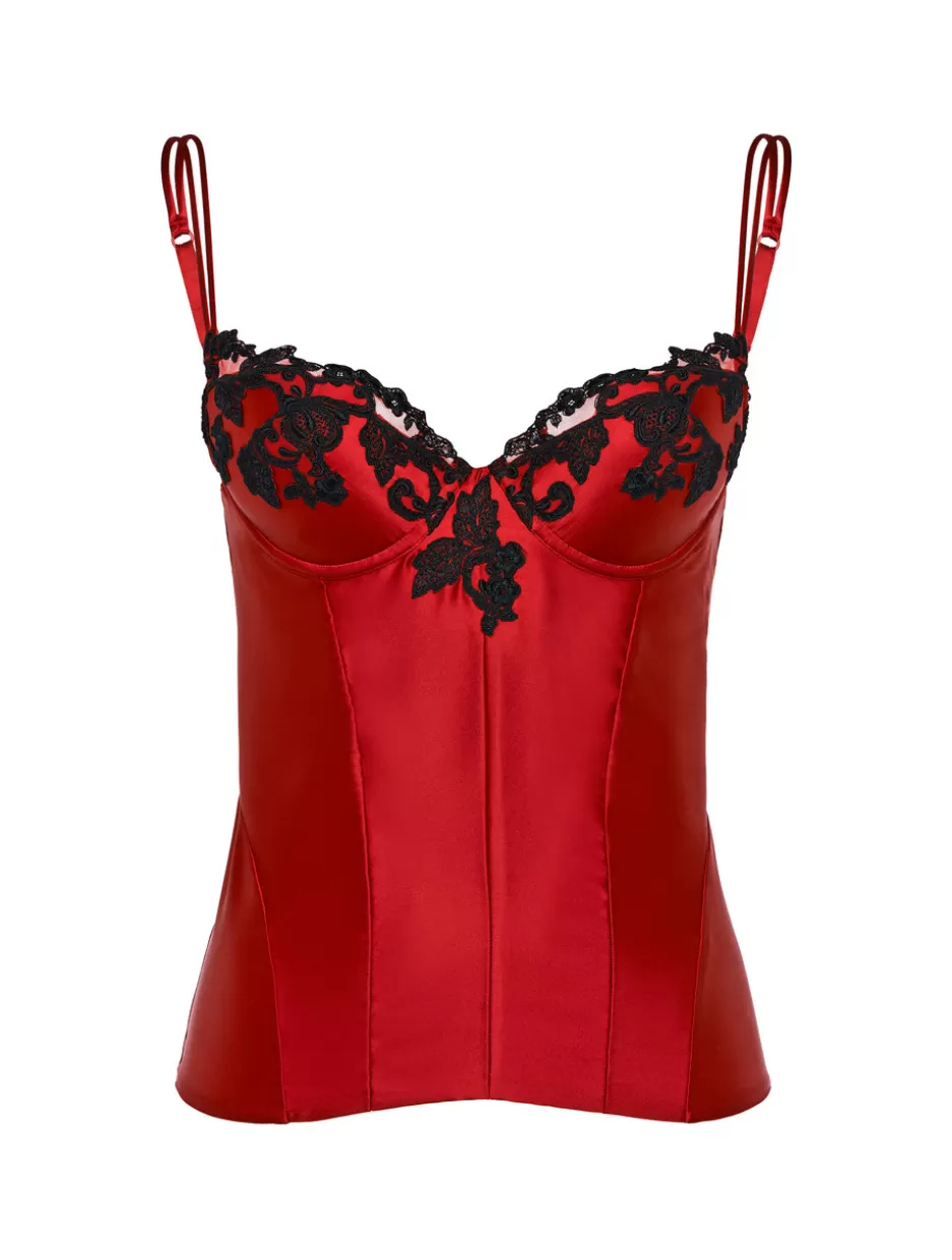 Bodysuits & Bustiers | Shapewear-La Perla Corset With Frastaglio In Silk Satin Red