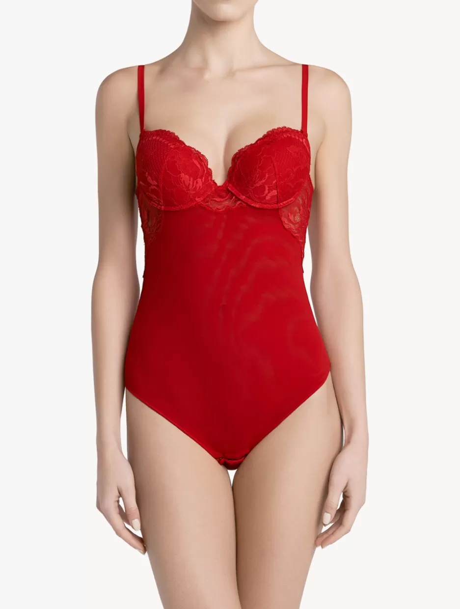 Bodysuits & Bustiers-La Perla Lace Bodysuit Red