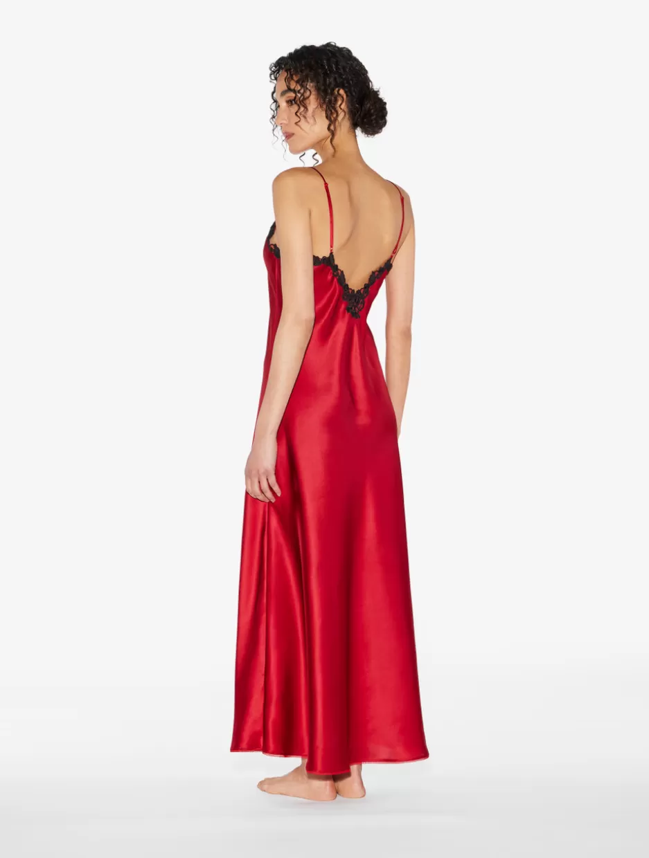 red_long_nightgown_with_frastaglio_11441.webp Slips & Dresses | Silk Sleepwear-La Perla Long Nightgown With Frastaglio Red