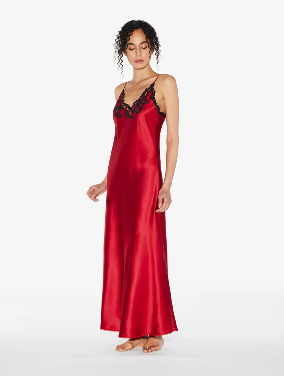 red_long_nightgown_with_frastaglio_11442.webp Slips & Dresses | Silk Sleepwear-La Perla Long Nightgown With Frastaglio Red