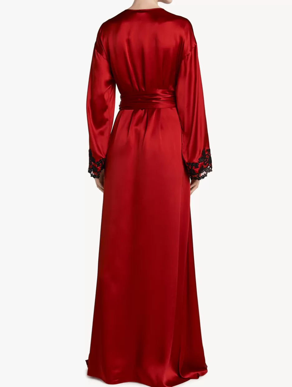 Robes | Silk Sleepwear-La Perla Long Silk Robe With Frastaglio Red