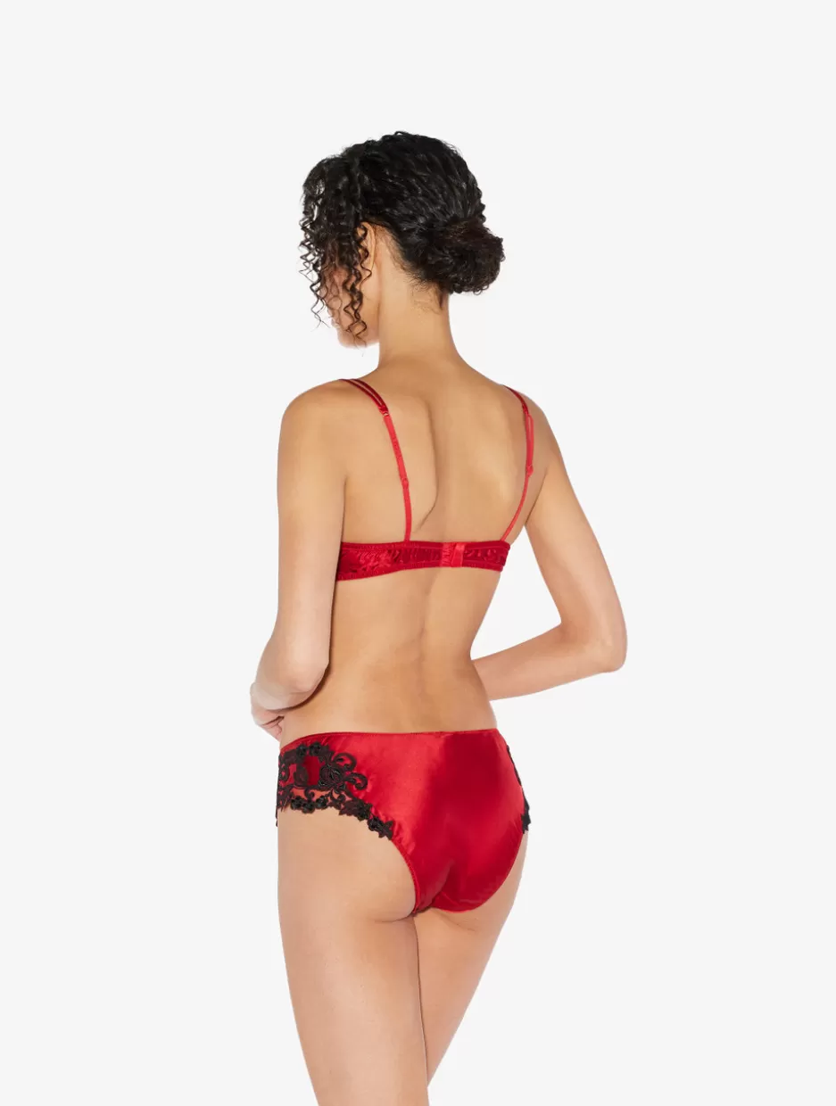 Brazilian | Mid-rise-La Perla Silk Medium Briefs With Frastaglio Red