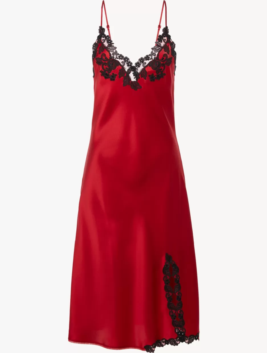 Pajamas | Slips & Dresses-La Perla Silk Satin Short Nightgown With Frastaglio Red