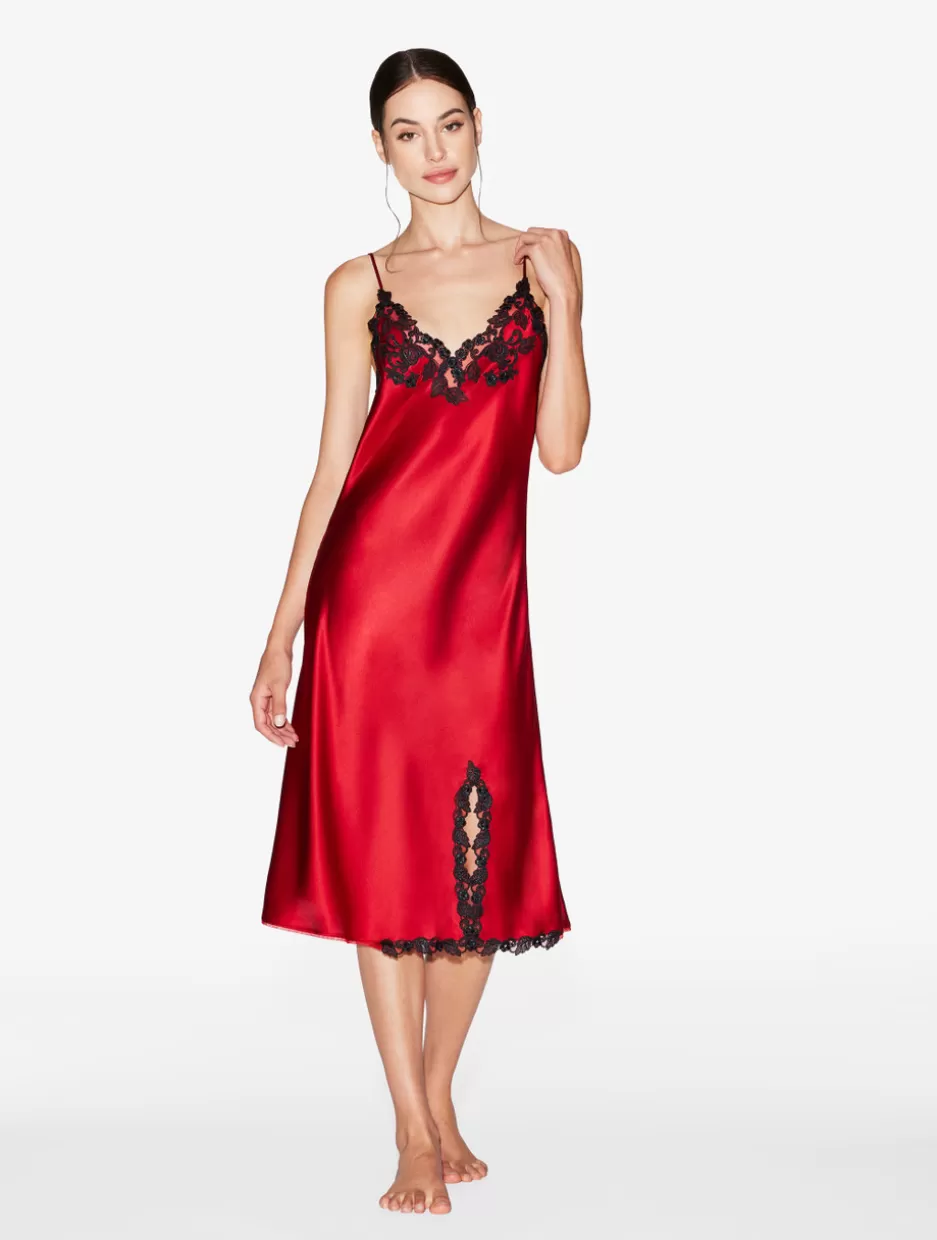 Pajamas | Slips & Dresses-La Perla Silk Satin Short Nightgown With Frastaglio Red