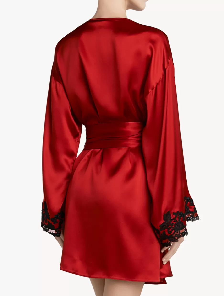 red_silk_satin_short_robe_with_frastaglio_11568.webp Robes | Silk Sleepwear-La Perla Silk Satin Short Robe With Frastaglio Red
