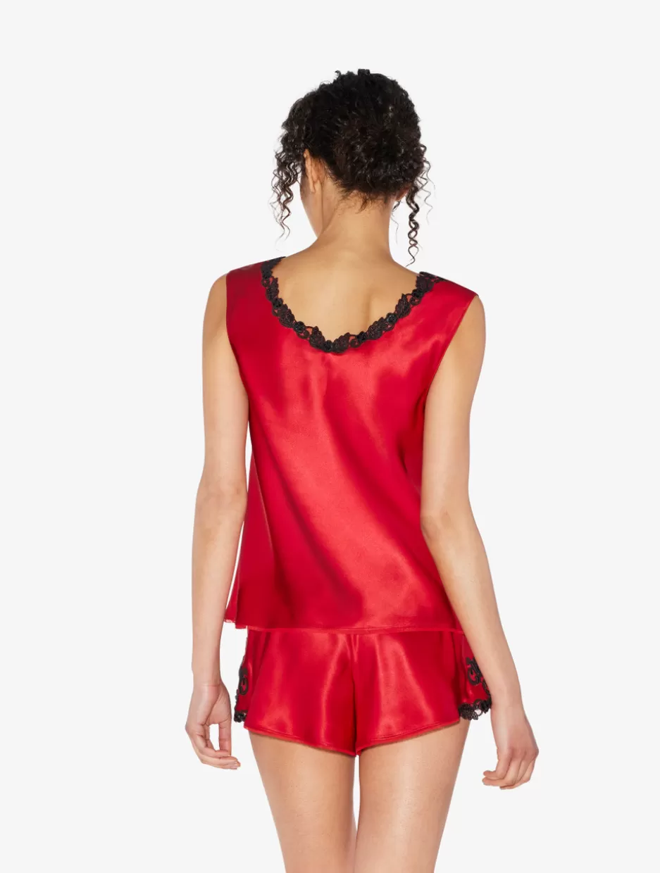 red_silk_satin_top_with_frastaglio_10854.webp Camisoles | Pajamas-La Perla Silk Satin Top With Frastaglio Red