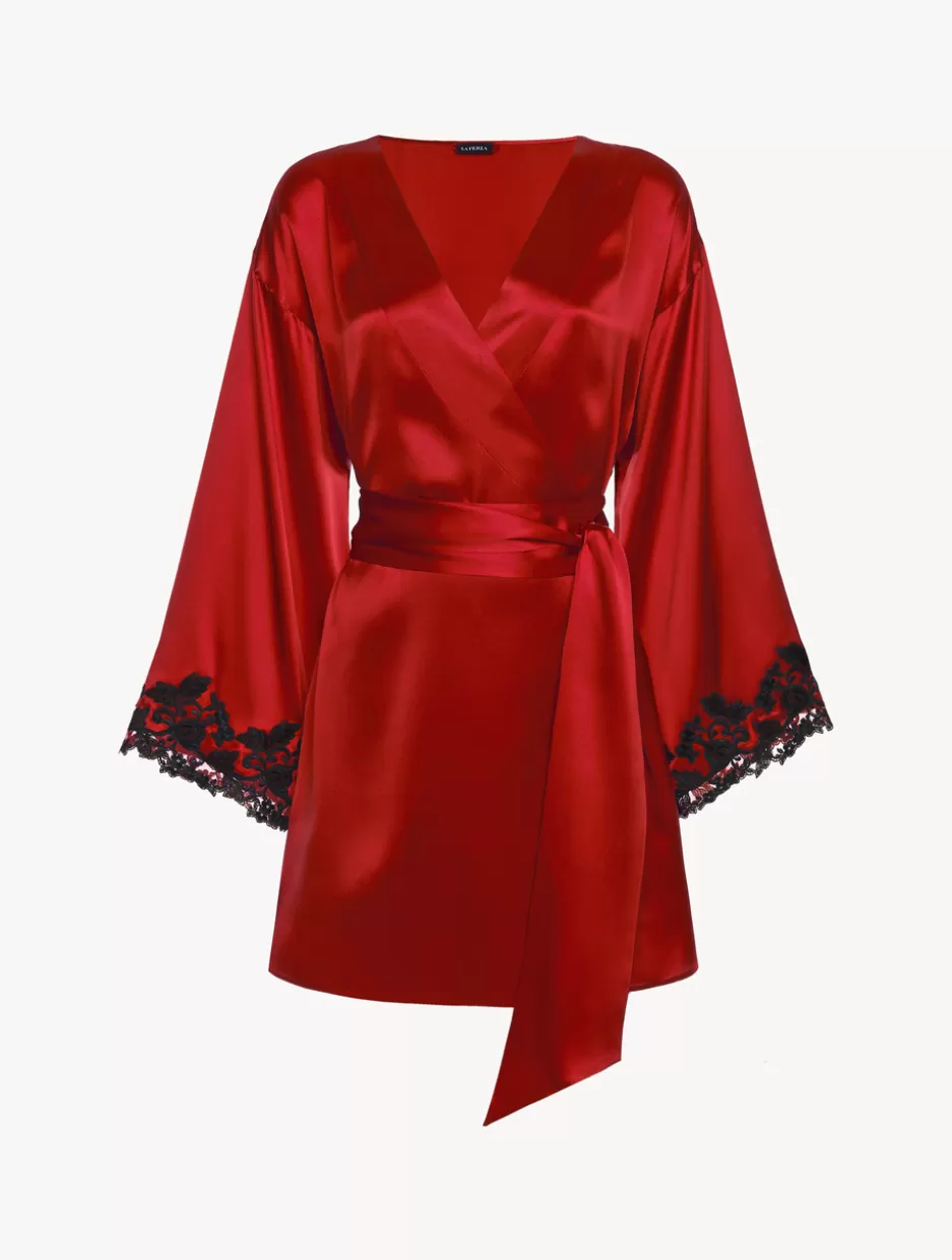 Robes | Silk Sleepwear-La Perla Silk Short Robe With Frastaglio Red