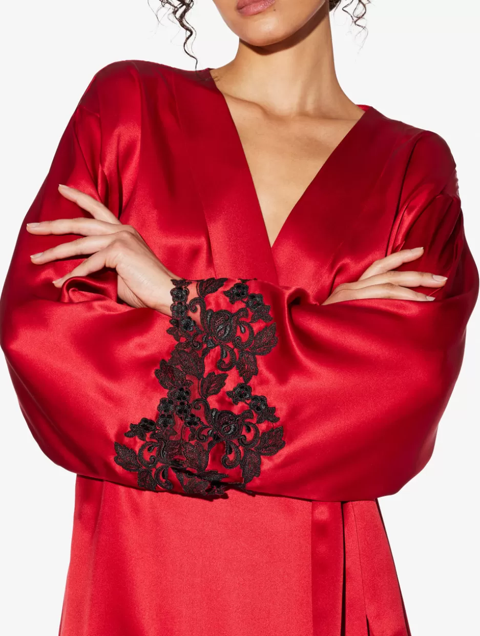 Robes | Silk Sleepwear-La Perla Silk Short Robe With Frastaglio Red