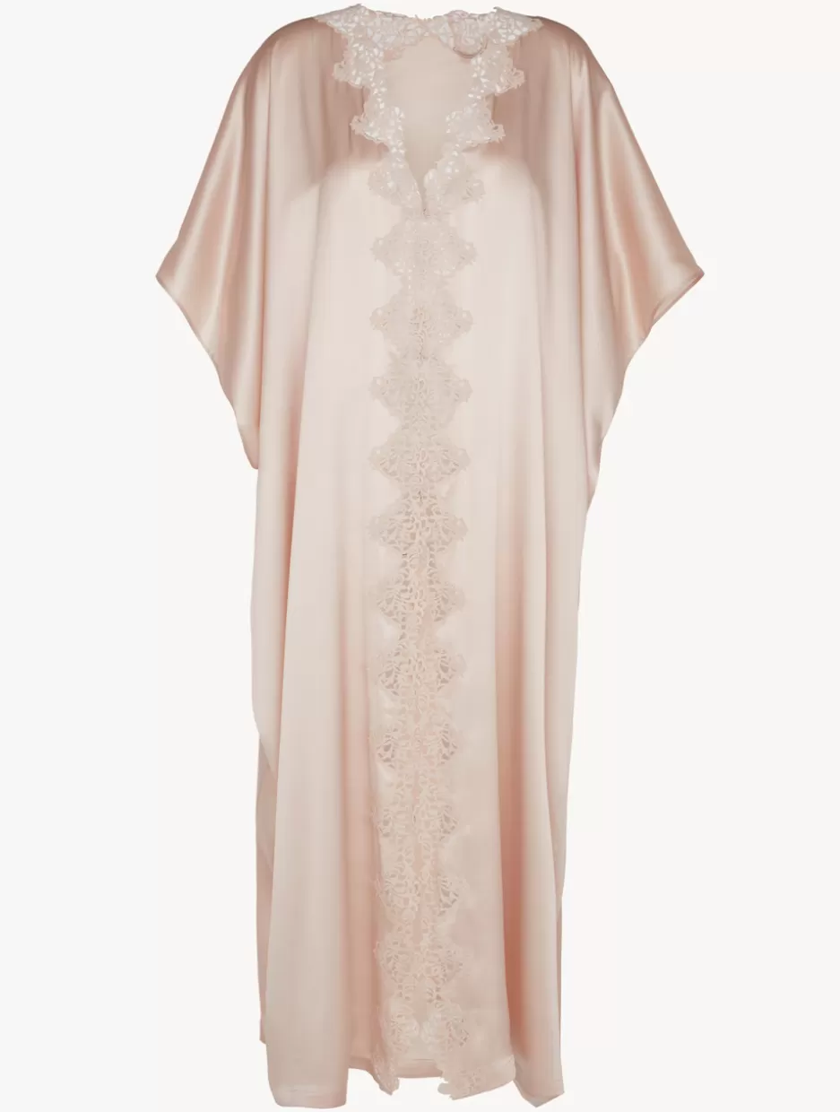 Robes | Silk Sleepwear-La Perla Rose Beige Long Silk Robe With Macramé RoseBeige