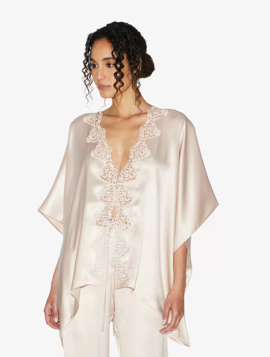 Robes | Silk Sleepwear-La Perla Rose Beige Short Silk Robe RoseBeige