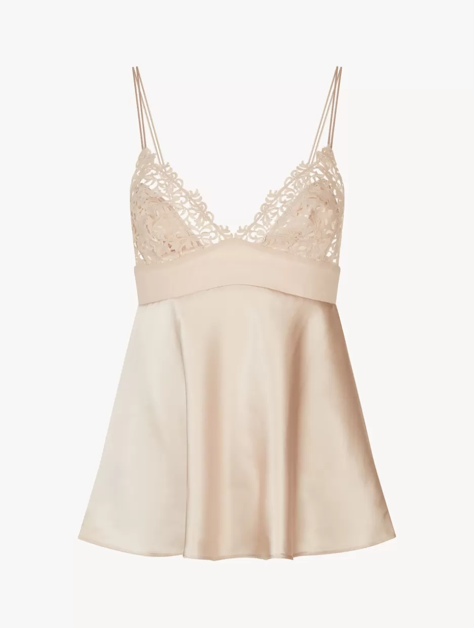 Camisoles | Pajamas-La Perla Rose Beige Silk Camisole With Macrame RoseBeige