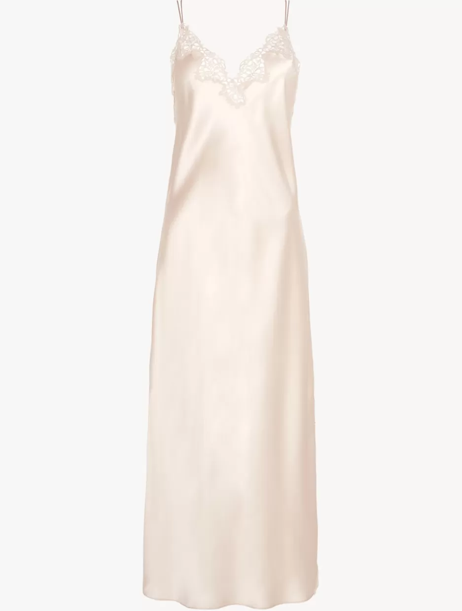 Slips & Dresses | Silk Sleepwear-La Perla Rose Beige Silk Long Nightgown With Macramé RoseBeige