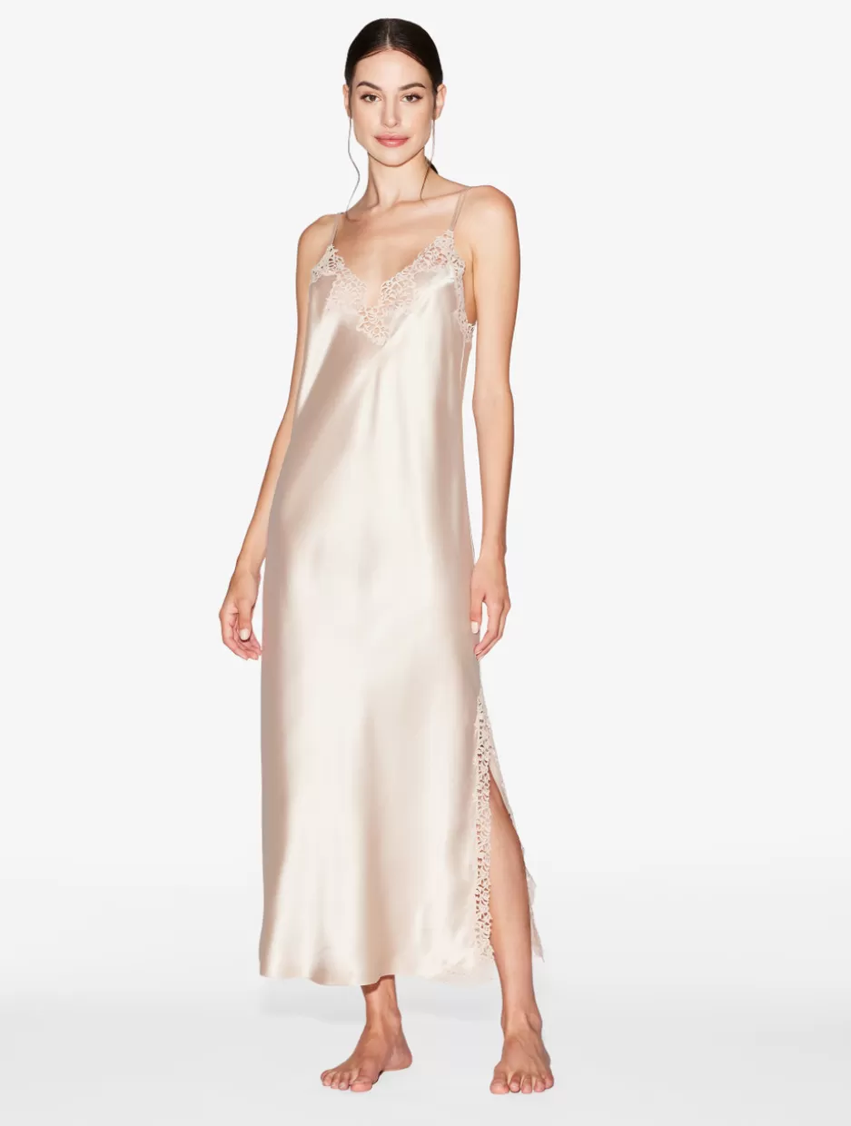 Slips & Dresses | Silk Sleepwear-La Perla Rose Beige Silk Long Nightgown With Macramé RoseBeige