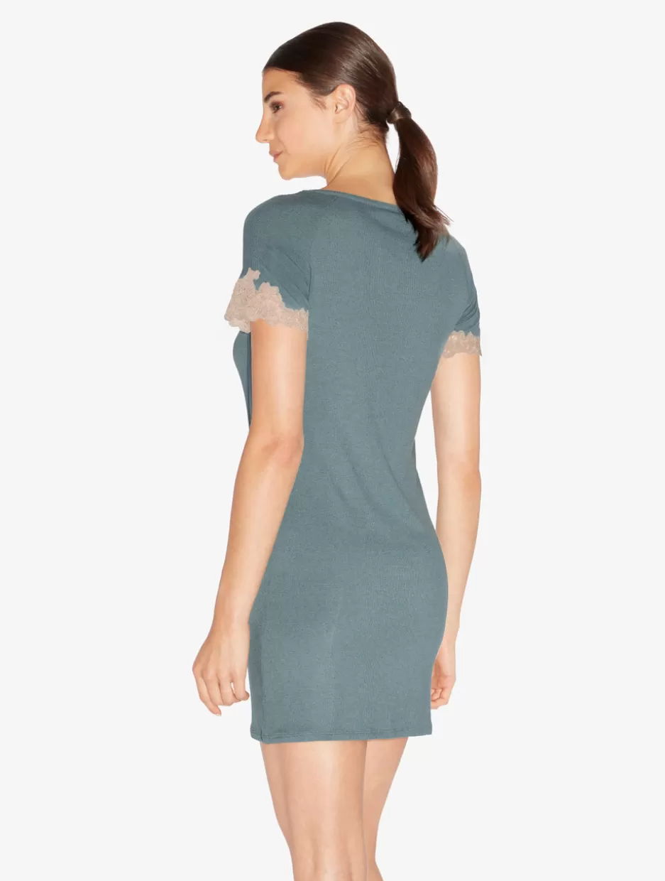 short_cashmere_blend_ribbed__nightgown_in_sleepy_dream_with_frastaglio_11201.webp Pajamas | Slips & Dresses-La Perla Short Cashmere Blend Ribbed Nightgown In Sleepy Dream With Frastaglio Blue