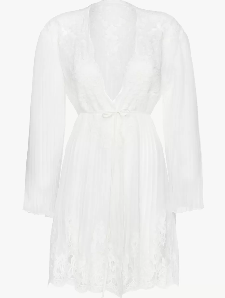 Robes-La Perla Short Robe In Off With Cotton Leavers Lace White