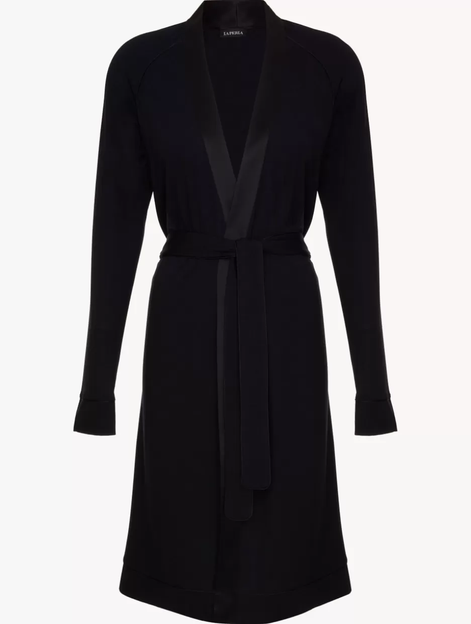 Robes-La Perla Short Robe In Onyx Black