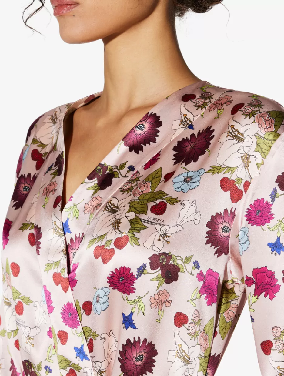 Robes | Silk Sleepwear-La Perla Silk Floral Print Long Robe PinkFloral