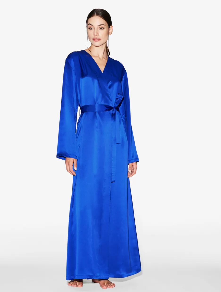 Robes | Silk Sleepwear-La Perla Silk Long Robe In Electric Blue