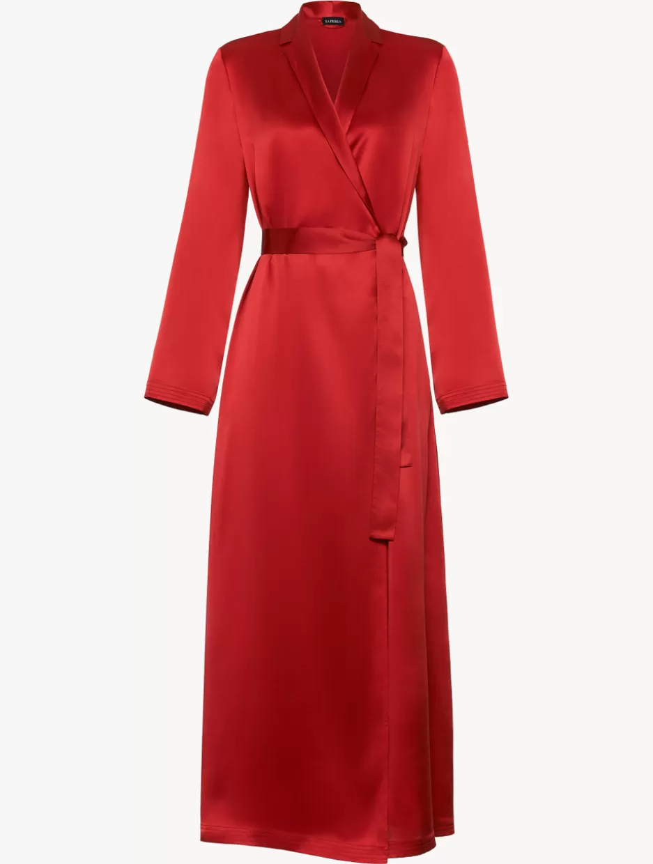 Robes | Silk Sleepwear-La Perla Silk Long Robe In Garnet Red