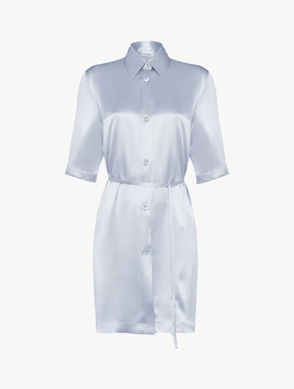 Silk Sleepwear-La Perla Silk Long Shirt In Azure LightBlue