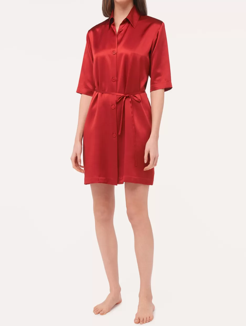 Silk Sleepwear-La Perla Silk Long Shirt In Garnet Red