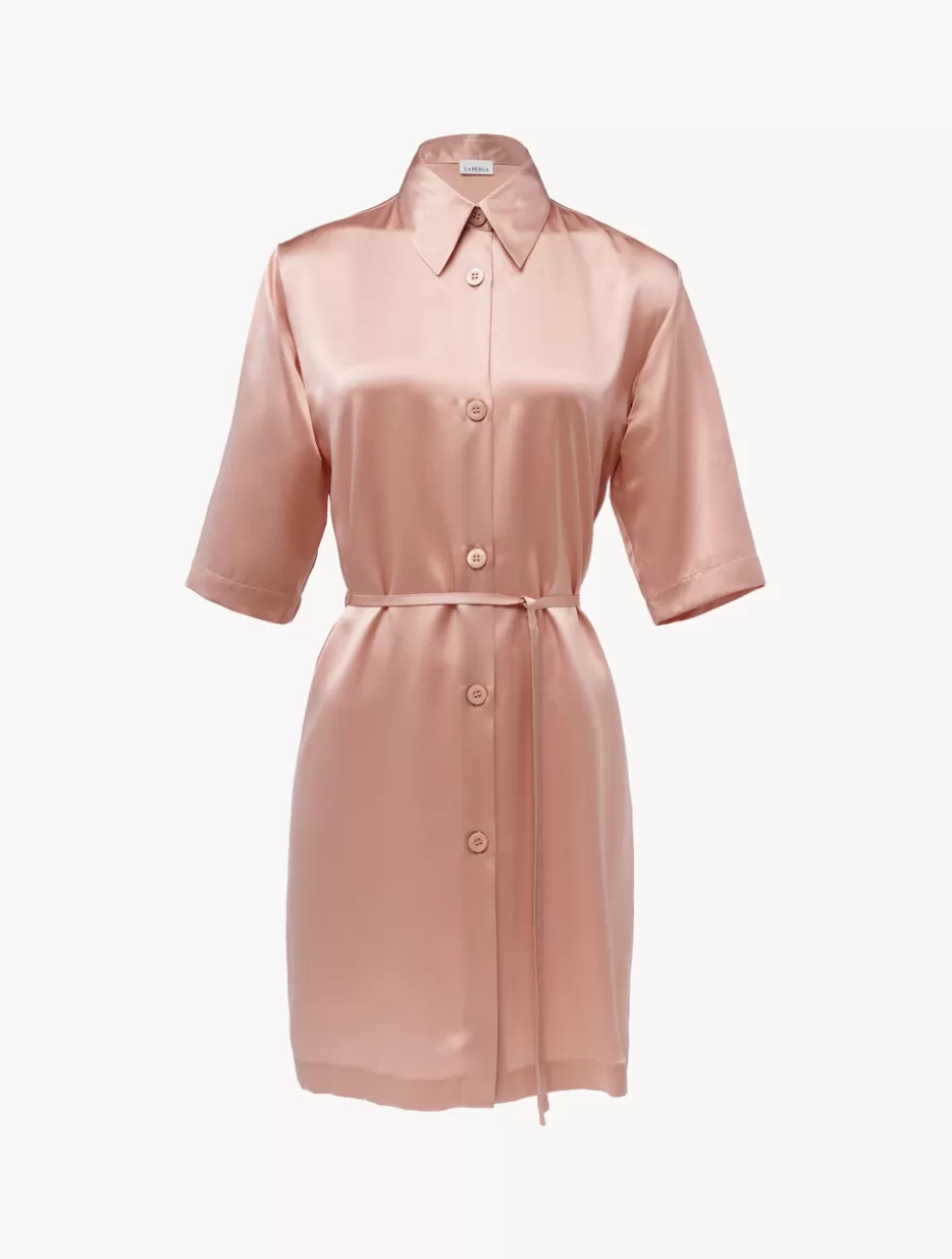 Silk Sleepwear-La Perla Silk Long Shirt In Powder Pink